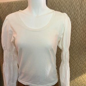 French Connection Tim Tim Mixed Media Stretch Cotton Blouse